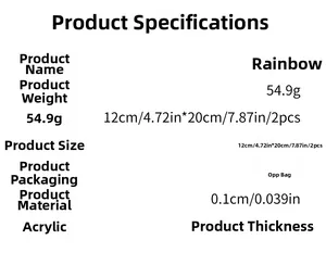 Detailed specifications of rainbow acrylic mirror stickers in gold, silver, and black finishes