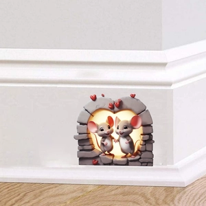 3D Creative Love Mice Wall Sticker PVC Removable Cartoon Animal Heart Arch Decal For Bedroom Skirting Corner Home Decor