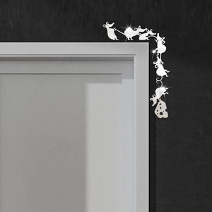 Silver mirror acrylic wall stickers featuring mice and cheese silhouettes for door corners