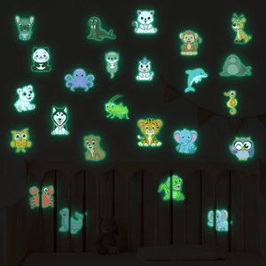 Glow In The Dark Cartoon Animal Wall Stickers For Kids Room PVC Fluorescent DIY Self Adhesive Nursery Forest Wall Decals