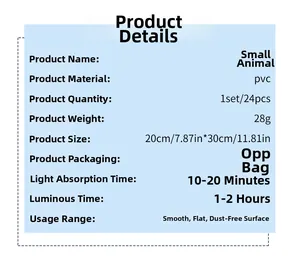 Detail view of PVC luminous animal wall sticker set with technical specifications