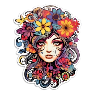 Sticker mural fluorescent avec fleurs colorées et visage de femme pour chambre