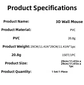Spécifications du sticker mural souris 3D en PVC, 29x29cm pour décoration de salle de bain