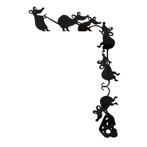 L-shaped black acrylic mirror wall stickers featuring mice silhouettes carrying cheese
