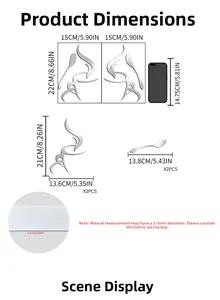 Detailed size chart for acrylic coffee cup wall stickers showing dimensions in cm and inches