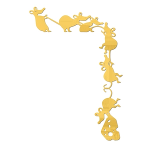 Detail of 3D mirror gold acrylic mice and cheese wall stickers for door corner decor