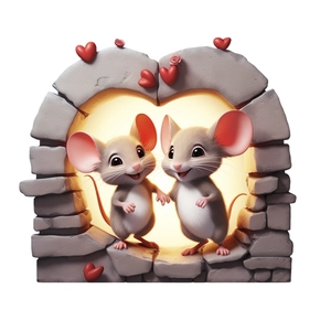 3D cartoon mice in heart arch wall sticker for bedroom decor with warm light effect