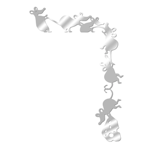 Detail of silver mirror acrylic wall stickers showing cute mice and cheese decoration