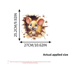 Guide des dimensions du sticker mural 3D souris avec étiquettes de hauteur et largeur