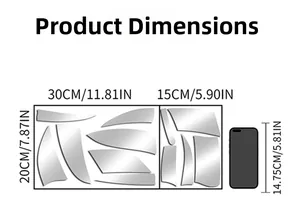 Detailed size chart for feather mirror wall stickers with height and width dimensions