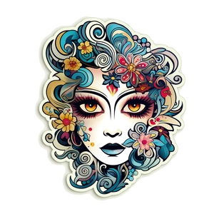 Vue détaillée d'un autocollant mural lumineux avec portrait artistique floral féminin