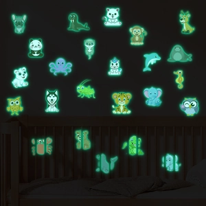 Luminous glow-in-the-dark wall stickers featuring cute cartoon animals for nursery decor