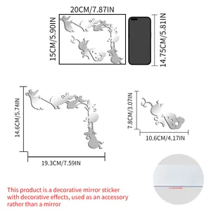 Size chart showing silver mirror mouse wall stickers dimensions and thickness detail