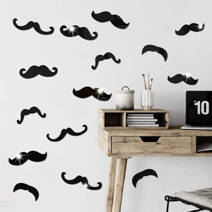 Set di 13 adesivi murali a forma di baffi in acrilico nero con effetto specchio lucido