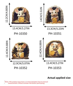 Detailed size specifications for 3D cartoon mouse wall decals showing precise dimensions