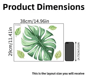 Guide des tailles stickers muraux monstera avec dimensions et comparaison smartphone