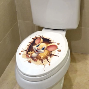 Sticker 3D souris dessin animé pour décoration d'abattant de toilettes sur céramique blanche