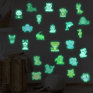 Luminous green cartoon animal wall stickers set for children room glow in the dark