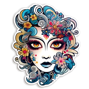 Vue détaillée du sticker mural femme fleurie lumineuse avec design pop art éclatant