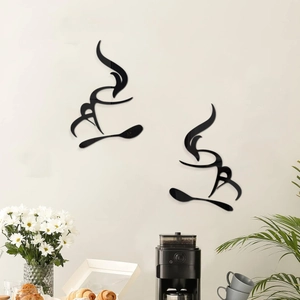 Modern black acrylic coffee cup wall sticker with glossy mirror finish and steam design