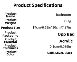 Detailed specs for acrylic bathroom mirror wall stickers in gold silver and black