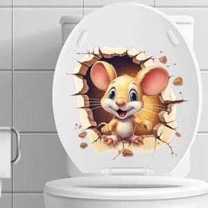 Sticker 3D créatif de souris de dessin animé pour décor de couvercle de toilette