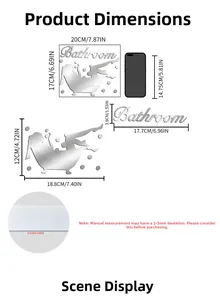 Size chart for bathroom mirror wall decals showing precise dimensions of acrylic components