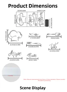 Detailed size chart for acrylic mirror kitchen wall stickers with specific dimensions
