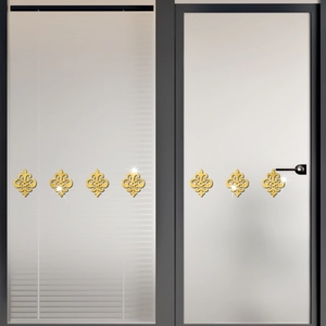 Golden acrylic mirror fleur-de-lis wall stickers for home decor on glass door