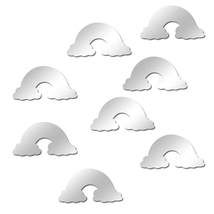 Modern 7-piece rainbow and cloud acrylic mirror wall stickers with reflective silver surface