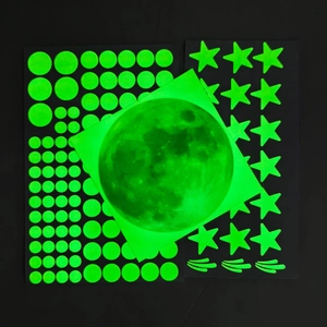 Detailed set of glow in the dark moon and stars wall decals for DIY bedroom decoration