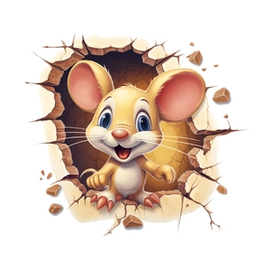 Autocollant 3D souris dessin animé pour abattant de WC avec effet mural craquelé