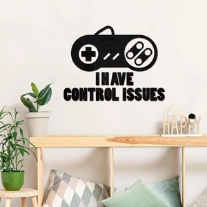 Acrylic gaming controller wall sticker with I Have Control Issues slogan on white wall