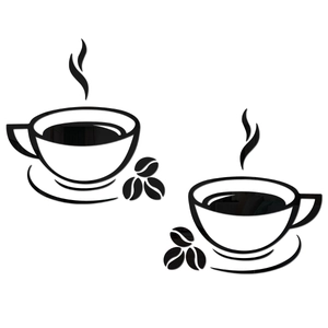 Detailed view of 3D acrylic coffee cup wall stickers set with steam and bean elements