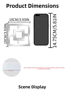 Detailed view of silver acrylic mirror wall decal showing 10x10cm size and thinness