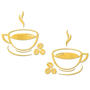 Close-up of golden mirror acrylic coffee cup wall stickers with steam and bean details