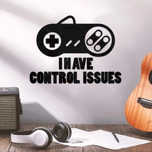 Acrylic gaming controller wall sticker with I Have Control Issues text for room decor