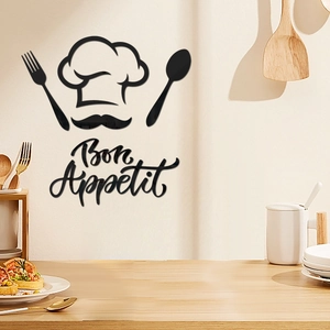 Detailed view of Bon Appetit kitchen wall stickers with chef hat and mirror finish decor