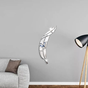 Modern feather-shaped acrylic mirror wall stickers for elegant home living room decor