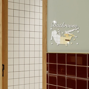 Acrylic mirror bathroom wall stickers with Bathroom letters and bathtub silhouette