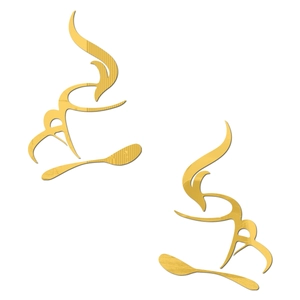 Close-up of golden acrylic coffee cup wall decals with a reflective mirror finish