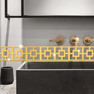 Golden acrylic mirror geometric pattern wall stickers for bathroom and living room decor