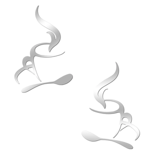 Minimalist silver mirror acrylic coffee cup wall stickers for kitchen and cafe decor