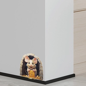 Macro detail of a 3D cartoon mouse wall sticker with a realistic hole design for decor