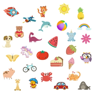 Adesivi murali luminosi con simpatici animali, cibo e veicoli per camerette bimbi