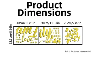 Dimensions détaillées des stickers muraux 3D en acrylique avec citations famille et amour