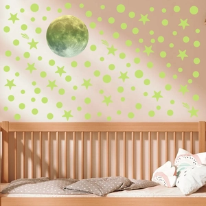 Luminous wall sticker set with realistic moon and glowing stars for nursery decor
