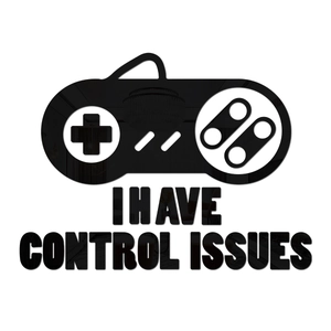 Detail of mirror acrylic wall sticker featuring a game controller and funny text