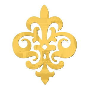 Detailed view of a golden Fleur-de-lis acrylic mirror wall sticker with reflective surface