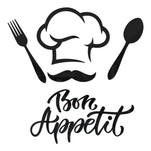 Detail view of black acrylic kitchen wall stickers with fork spoon and Bon Appetit text